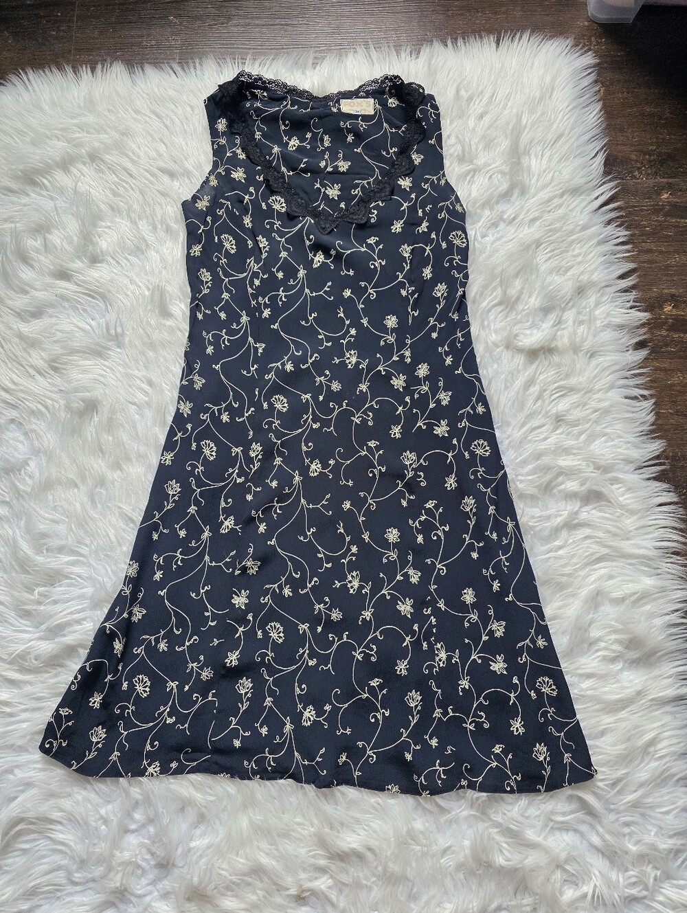 Fox Navy Floral Midi Dress with Cream Vine Print